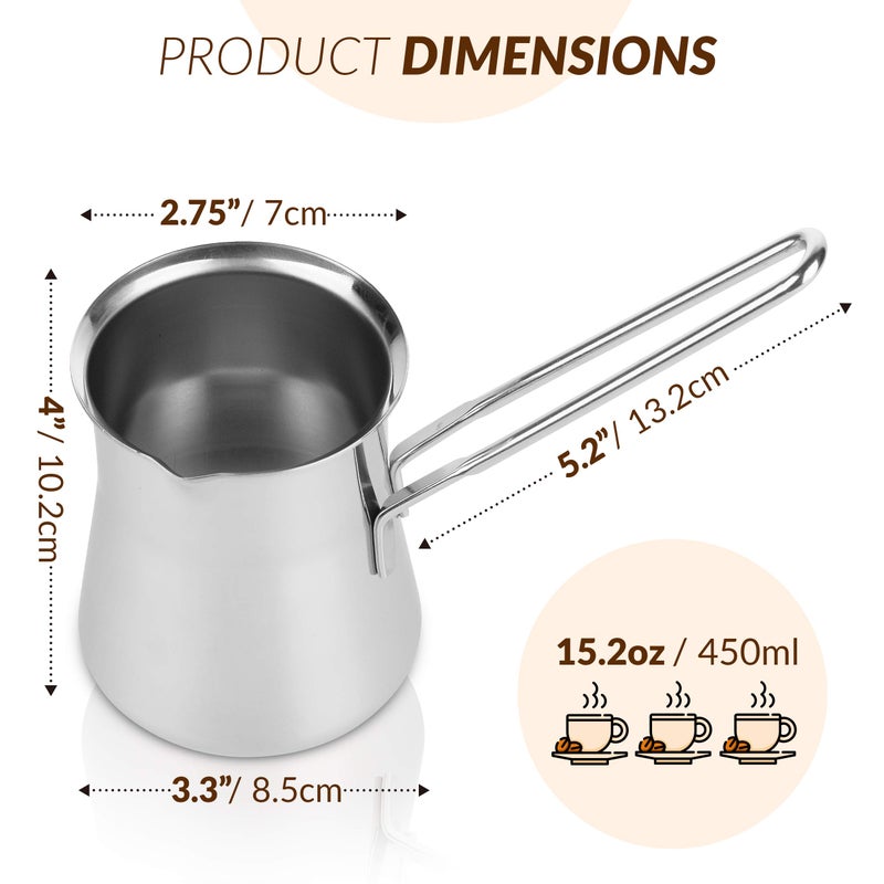 Caizen Coffee Quality Turkish Coffee Pot - Turkish Coffee Maker, Chai Pot, Arabic Coffee Pot, Briki Greek Coffee Pot, Greek Briki, Cezve, Ibrik (15oz) - Image 3